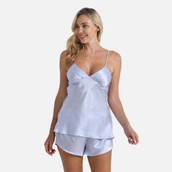 LA MAREY Signature - Seidentop aus 100% Maulbeerseide, Gro&szlig;e L, Himmelblau