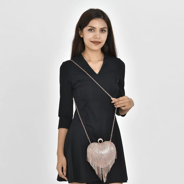 Herzf&ouml;rmige Clutch mit Kristallen, 15x16cm, Ros&eacute; image number 2