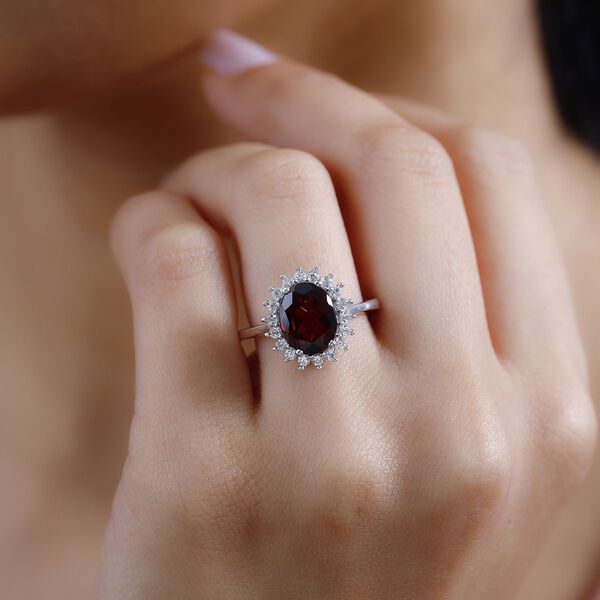 Roter Granat, Weißer Zirkon Ring, 925 Silber platiniert, (Größe 20.00) ca. 3.37 ct image number 3