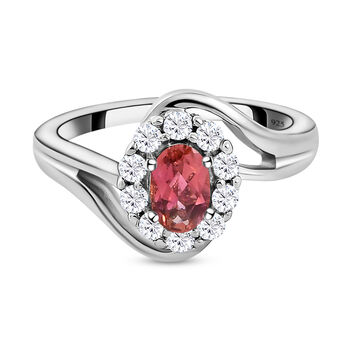 Rosa Turmalin und wei&szlig;er Zirkon-Ring, 925 Silber platiniert (Gr&ouml;&szlig;e 17.00) ca. 0.97 ct