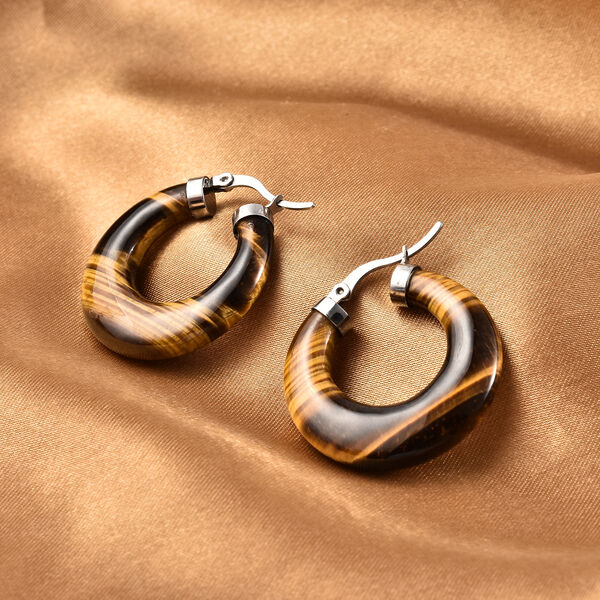 Gelbes Tigerauge Creolen in Edelstahl ca. 27,50 ct image number 2