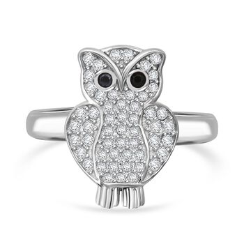 LUSTRO STELLA wei&szlig;er und schwarzer Zirkonia Ring im Eulendesign