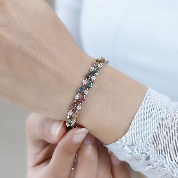 Mehrfach-Turmalin, Weißer Zirkon Armband ca. 19 cm 925 Silber platiniert ca. 12,59 ct. image number 3