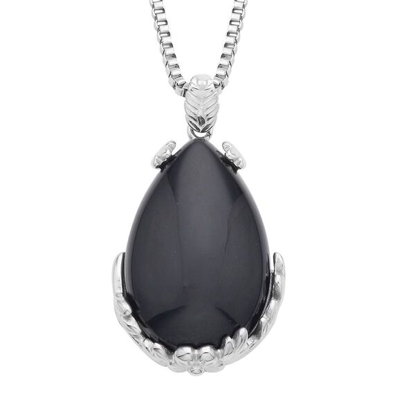 Schwarzer Obsidian Anh&auml;nger mit Kette, ca. 50 cm 316L Edelstahl ca. 55.00 ct