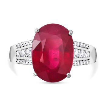 AAA Afrikanischer Rubin und Moissanit-Ring, 925 Silber platiniert (Gr&ouml;&szlig;e 16.00) ca. 8,75 ct