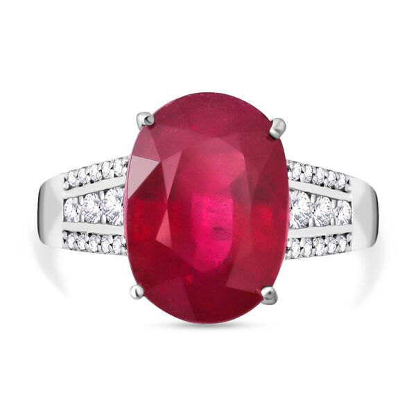 AAA Afrikanischer Rubin und Moissanit-Ring, 925 Silber platiniert  ca. 8,75 ct