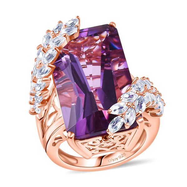 D'Joy AAA Rose De France Amethyst, Wei&szlig;er Topas Ring 925 Silber 750 Ros&eacute;gold Vermeil (Gr&ouml;&szlig;e 20.00) ca. 23,70 ct image number 3