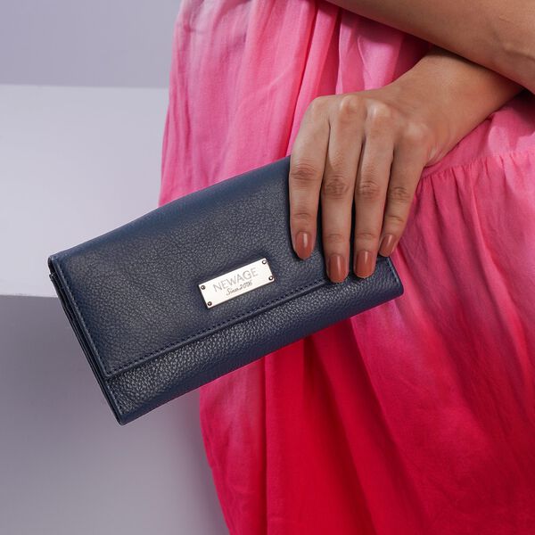 Moderne Geldb&ouml;rse aus 100% echtem Leder, Marineblau image number 3