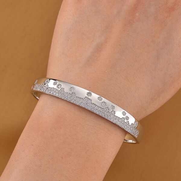 Wei&szlig;er Zirkonia Armreif ca. 19 cm Nickelfreies Messing, Silberfarben image number 3
