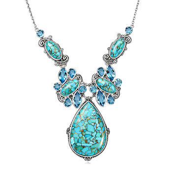 Sajen Silber-Beschaffenes T&uuml;rkis Halskette ca. 45 cm 925 Silber rhodiniert ca. 83.90 ct