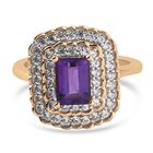 Afrikanischer Amethyst und Zirkon Ring 925 Silber 585 Vergoldet image number 0