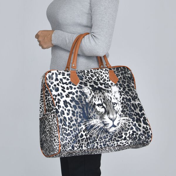 Handtasche mit Leopardenmuster, Wei&szlig; und Schwarz image number 3