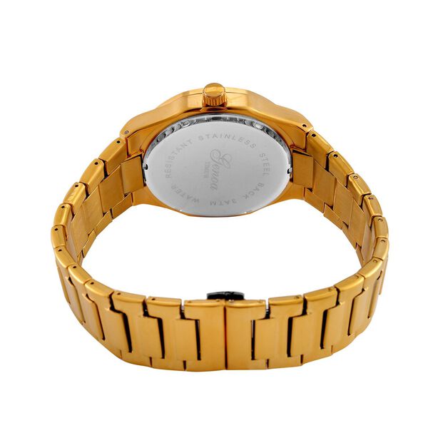 GENOA - Japanisches Uhrwerk, Schwarzes Sonnenschliff-Zifferblatt mit Balkenindexen, Edelstahl mit Faltschlie&szlig;e, Reiner Edelstahl, 20 cm, Goldfarben image number 7