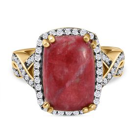 Norwegischer Thulit und weißer Zirkon-Ring, 925 Silber vergoldet (Größe 18.00) ca. 8.95 ct