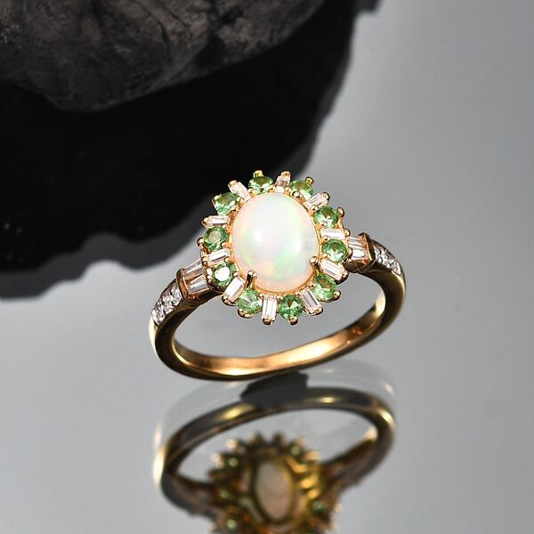 AA Natürlicher, äthiopischer Welo Opal, Tsavorit Granat und Moissanit Ring - 1,96 ct. image number 2