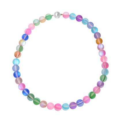 Mehrfarbige Kristall Halskette, ca. 50 cm, silberfarben