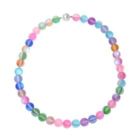 Mehrfarbige Kristall Halskette, ca. 50 cm, silberfarben