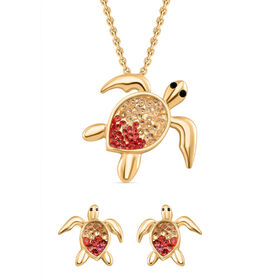 2er Set - Weißer Kristall, Rosa Kristall Halskette und Ohrringe, goldfarben