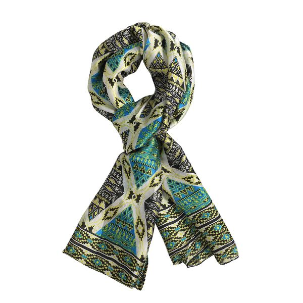 100% nat&uuml;rlicher Satin Seiden Schal, 165x50 cm, Rauten-Muster, T&uuml;rkis image number 4