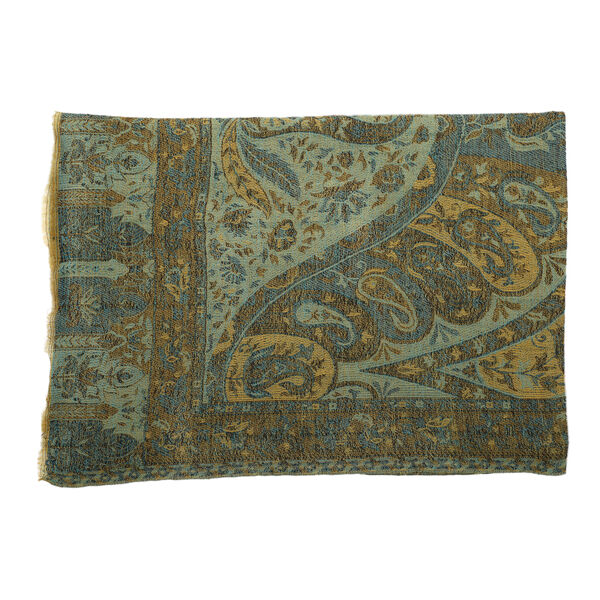 Premium Kollektion - gewebter Schulterschal, Natur Seide und Wolle, Jamawar Design, 70x200 cm, Olivgr&uuml;n image number 5