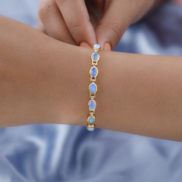 Nat&uuml;rliches, &auml;thiopisches Welo Opal-Armband, ca. 20 cm, 925 Silber vergoldet ca. 5,89 ct image number 3