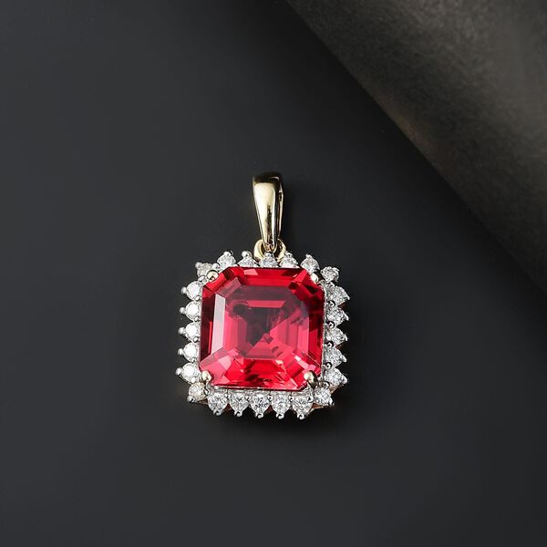 LUXURIANT DIAMOND- zertifiziert und gepr&uuml;ft AAA Labor Padparadscha Saphir und Labor Diamant Anh&auml;nger in 417 Gold - 5,86 ct. image number 1