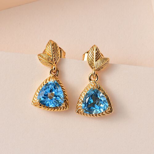 Schweizer Blautopas Ohrringe 925 Silber Gelbgold Vermeil ca. 2,68 ct. image number 1