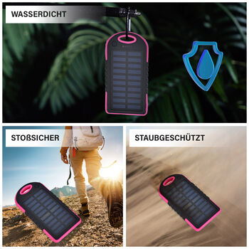 Solarbetriebene Powerbank mit USB Anschluss, Pink