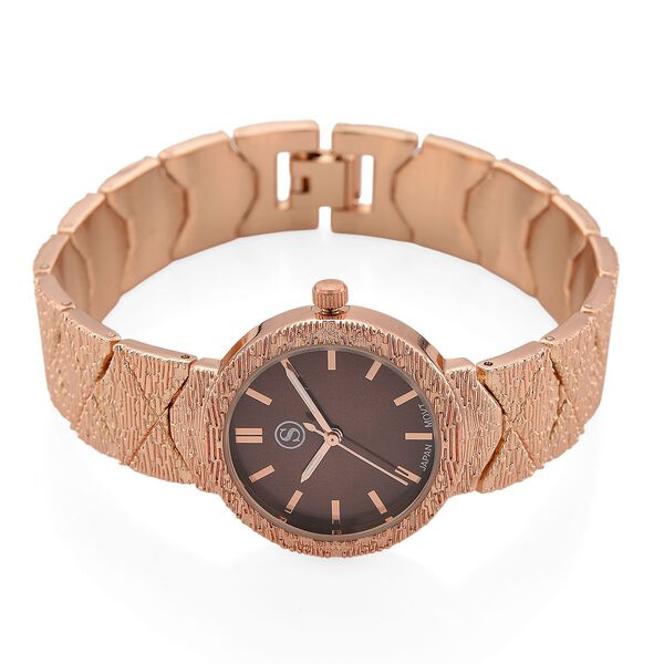 STRADA - Japanisches Uhrwerk, Burgunder Zifferblatt mit goldplattiertem Alloy Armband, 20 cm image number 5