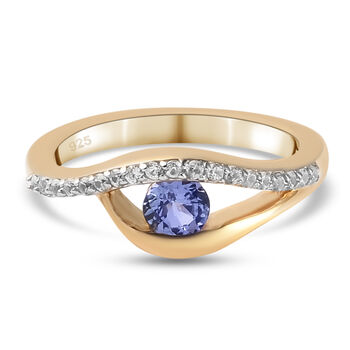 Tansanit und Zirkon Ring 925 Silber vergoldet (Gr&ouml;&szlig;e 18.00) ca. 0,57 ct