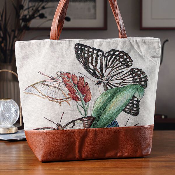Schultertasche mit Schmetterlingsmuster, 42x34x12cm, Weiß image number 1