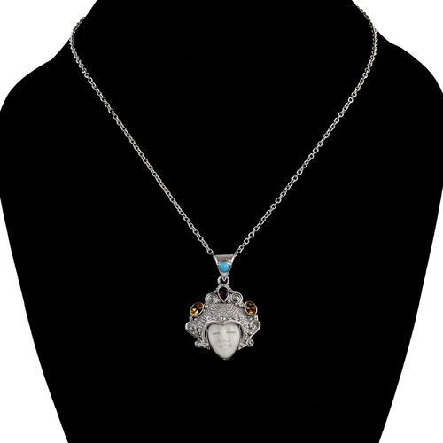 Royal Bali - Mehrfarbiger Edelstein und Ox-bone Anhänger, 925 Silber Schwarz oxidiert ca. 1.60 ct image number 1
