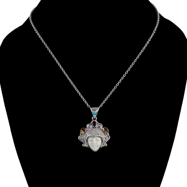 Royal Bali - Mehrfarbiger Edelstein und Ox-bone Anhänger, 925 Silber Schwarz oxidiert ca. 1.60 ct image number 1