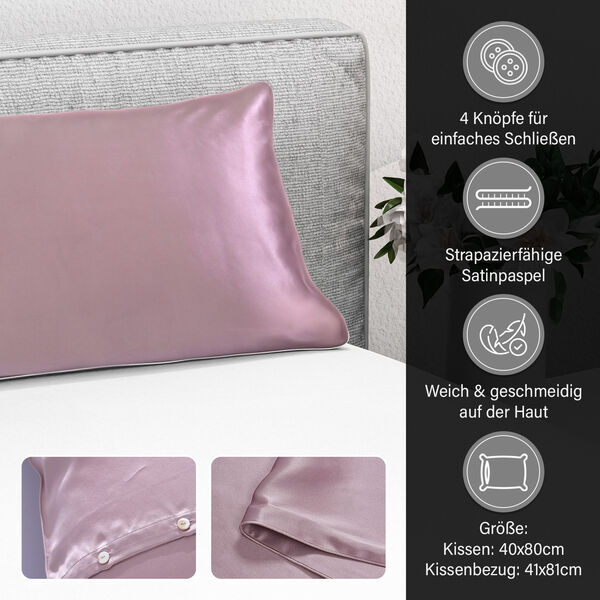 Serenity Night - 100% Maulbeerseide Sommerseidendecke mit Seidenf&uuml;llung Daunenkissen und Seidenkissenbezug Puderrosa image number 5