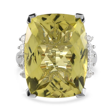 Ouro Verde-Quarz und Zirkon Ring 925 Silber platiniert  ca. 20,54 ct