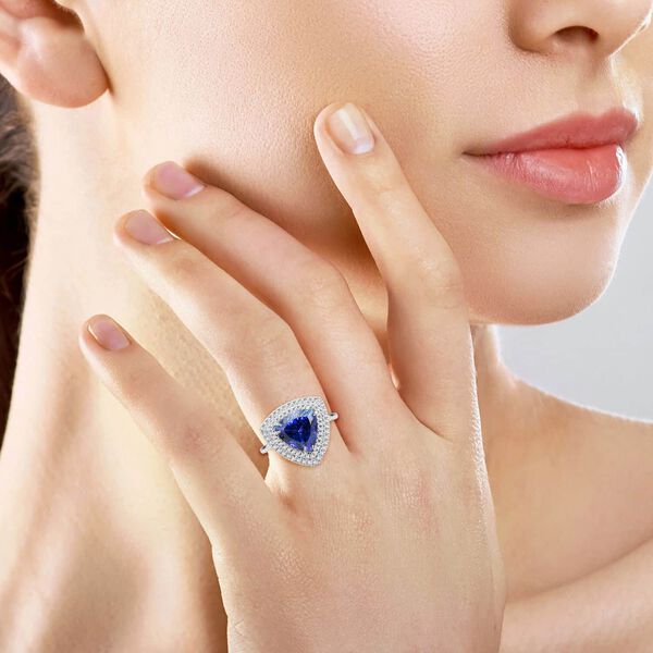 AAAA Tansanit, Weißer Diamant Ring 950 Platin (Größe 17.00) ca. 4,00 ct image number 2