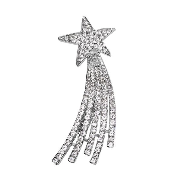 Wei&szlig;er Kristall Brosche, Stern, silberfarben
