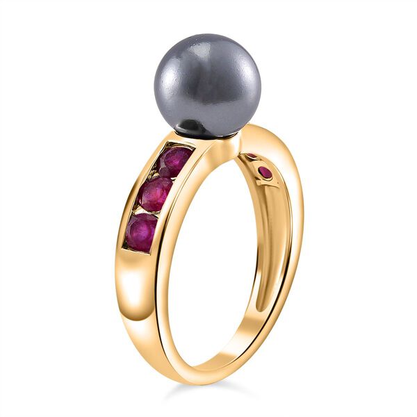 Tahiti Muschelkernperle, Afrikanischer Rubin (Fissure gefüllt) Ring 925 Silber vergoldet (Größe 16.00) image number 3