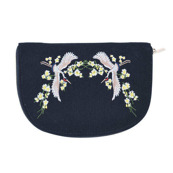 Schmuckm&auml;ppchen mit besticktem Kranichmuster, Schwarz&nbsp; image number 0