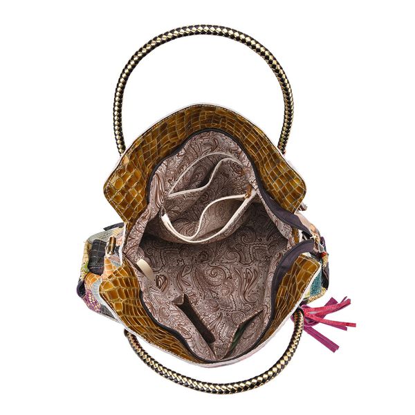 Chaos by Elsie Echtleder Crossbody Tasche mit RFID-Schutz und Mini-Taschenlampe und LA MAREY Schal aus 100% Maulbeerseide image number 7