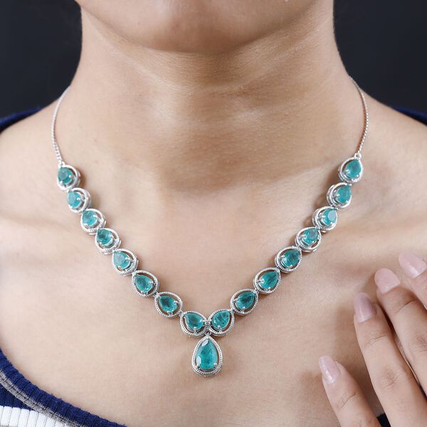 Smaragd-Quarz-Triplette Halskette, ca. 45 cm, 925 Silber platiniert, ca. 26.73 ct image number 3