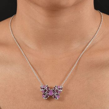 GP Trionfo Kollektion - Ilakaka Rosa Saphir (Fissure gef&uuml;llt), Lotus Granat Halskette ca. 45 cm 925 Silber rhodiniert ca. 7.36 ct