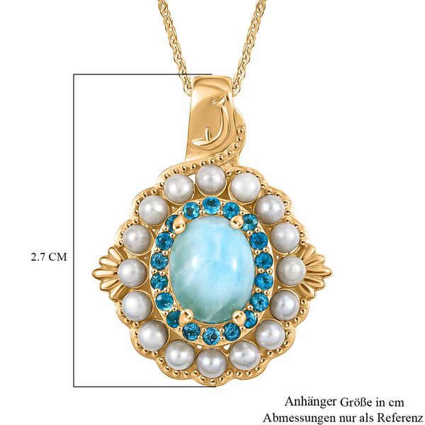 D'Joy Larimar, Süßwasser Perle und Neon Apatit Anhänger mit 50cm Kette image number 7