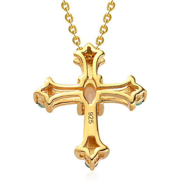 Nat&uuml;rlicher, &auml;thiopischer Opal und Smaragd Kreuz-Anh&auml;nger mit Kette in Silber image number 5
