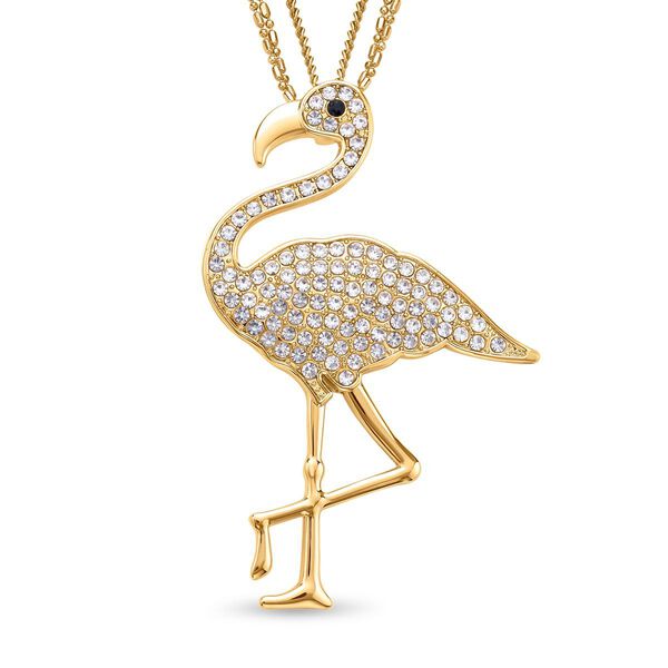Schwarzer und wei&szlig;er Kristall-Flamingo-Anh&auml;nger mit Kette - 3,10 ct.