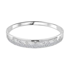Weißer Zirkonia Armreif ca. 19 cm Nickelfreies Messing, Silberfarben