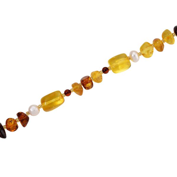 Bernstein, Wei&szlig;e S&uuml;&szlig;wasser Perle, Halskette Flexibles 925 Silber rhodiniert (15-20 Werktage Lieferzeit) image number 4