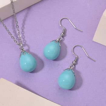 3er Set - Sleeping-Beauty-farbene Muschelkernperle (16X12 mm) Anh&auml;nger mit Kette und Ohrringe, Nickelfreies Messing und 316L Edelstahl