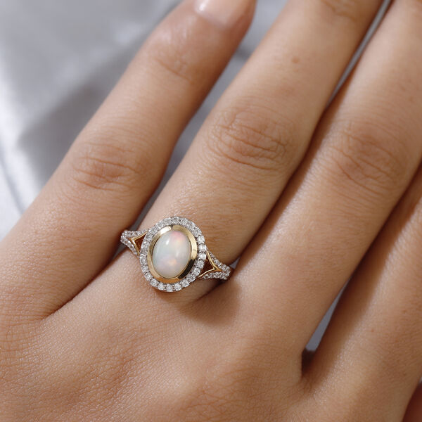 Natürlicher Äthiopischer Opal und Zirkon Ring 925 Silber vergoldet  ca. 1,34 ct image number 3