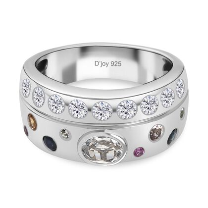 D joy AAA Premium Malagasy Regenbogen Mondstein, Mehrfarbiger Saphir Celestial Rainbow Ring 925 Silber rhodiniert (Gr&ouml;&szlig;e 19.00) ca. 1.35 ct